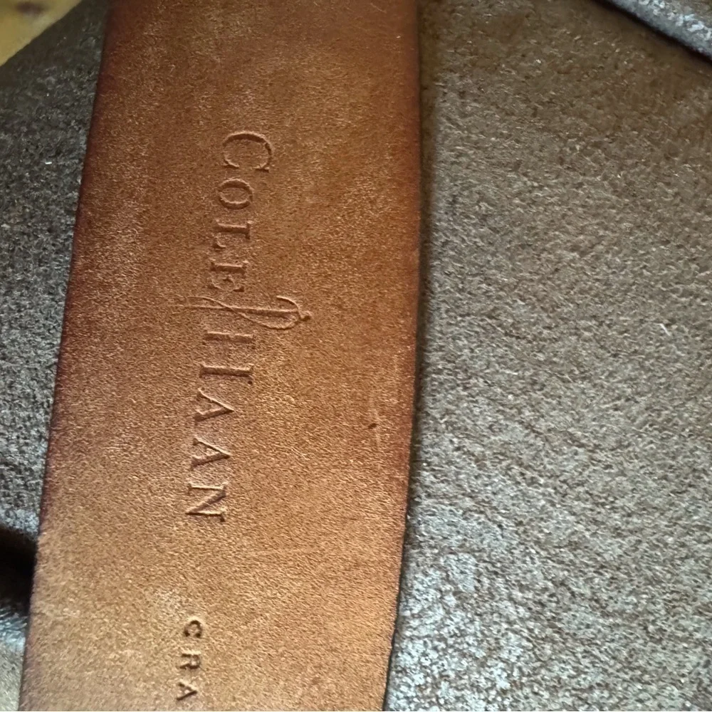 Cole Haan brown rustic stitch leather belt Size 34 Crafted in England